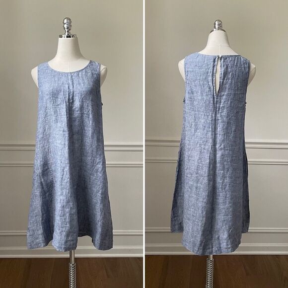 Saint Tropez West Dresses & Skirts - St Tropez West 100% Linen Blue Trapeze Sun Dress S